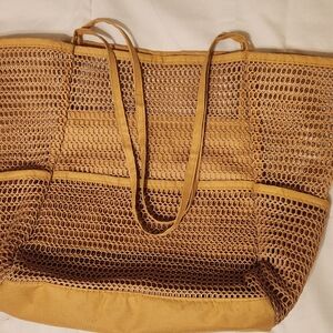 Woven Mesh Tote Bag in Mustard Yellow - Women Bags